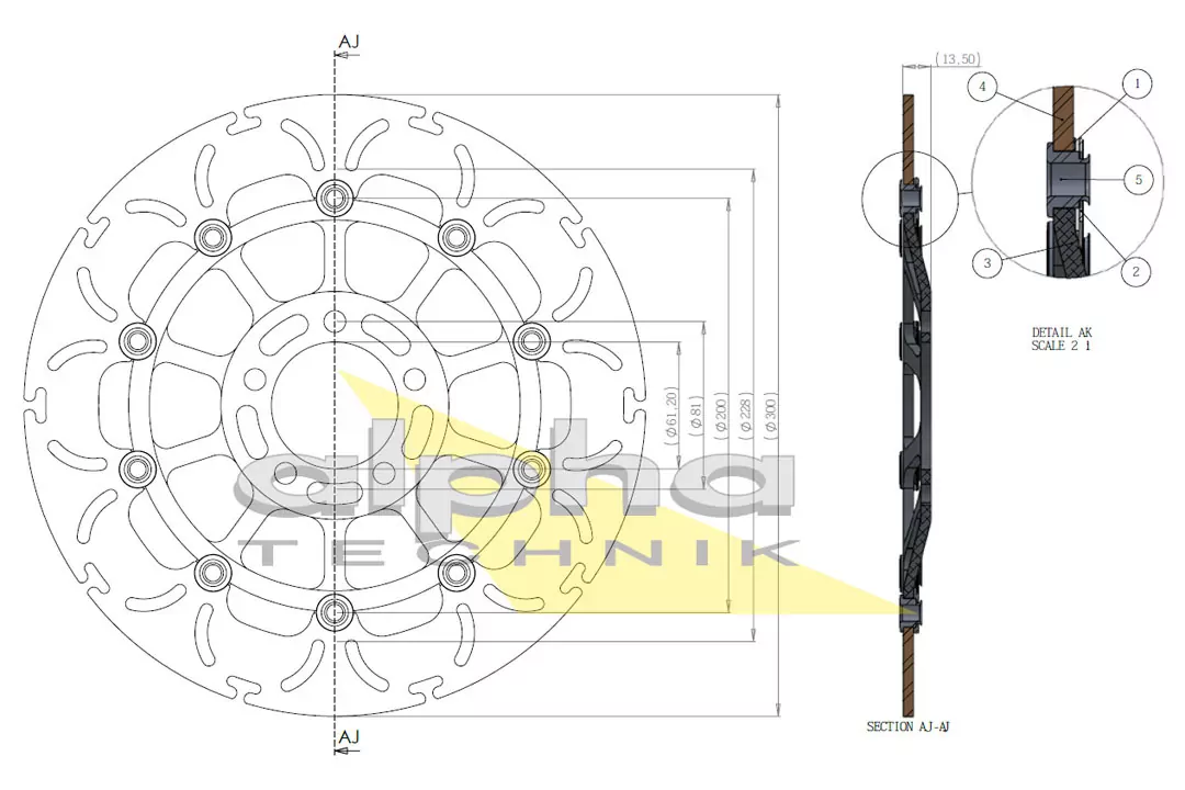 alpha Technik Bremsscheibe Omega-Design ABD33 vorne für Kawasaki GPZ GTR Z Zephyr ZZR ZR ZXR