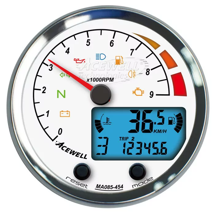 Acewell | Analog Dzm 9000rpm | Digital Tacho | Ring Chrom | Zifferblatt Weiss | Gehäuse Schwarz