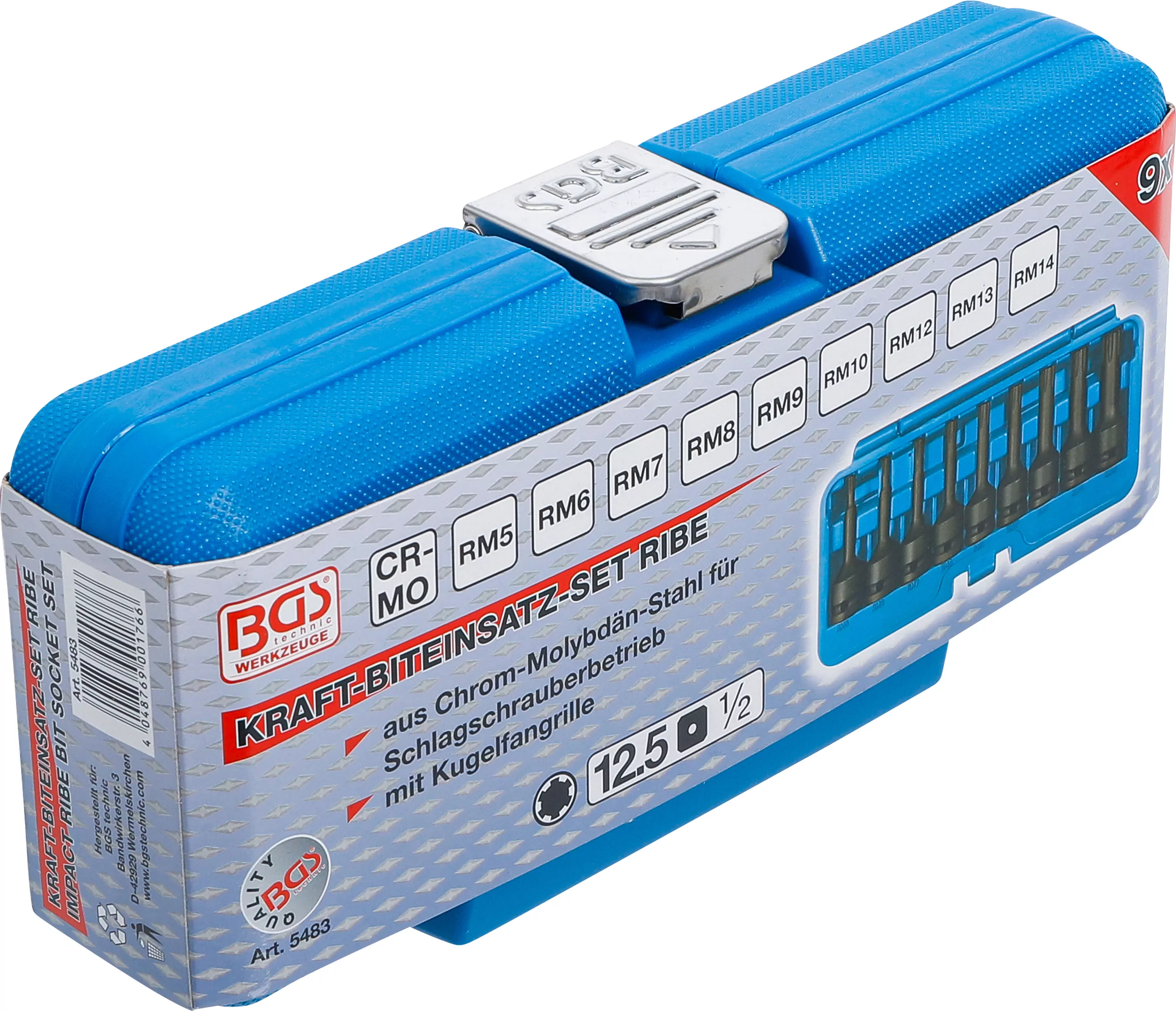 Kraft-Bit-Einsatz-Satz | Antrieb Innenvierkant 12,5 mm (1/2") | Keil-Profil (für Ribe) M5 - M14 | 9-tlg.