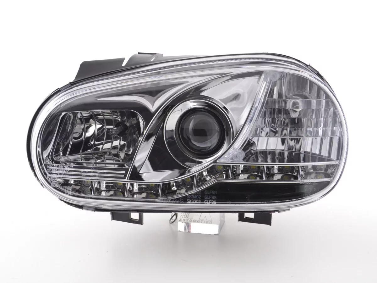 Scheinwerfer Set Daylight LED TFL-Optik VW Golf 4 Typ 1J Bj. 98-03 chrom für Rechtslenker
