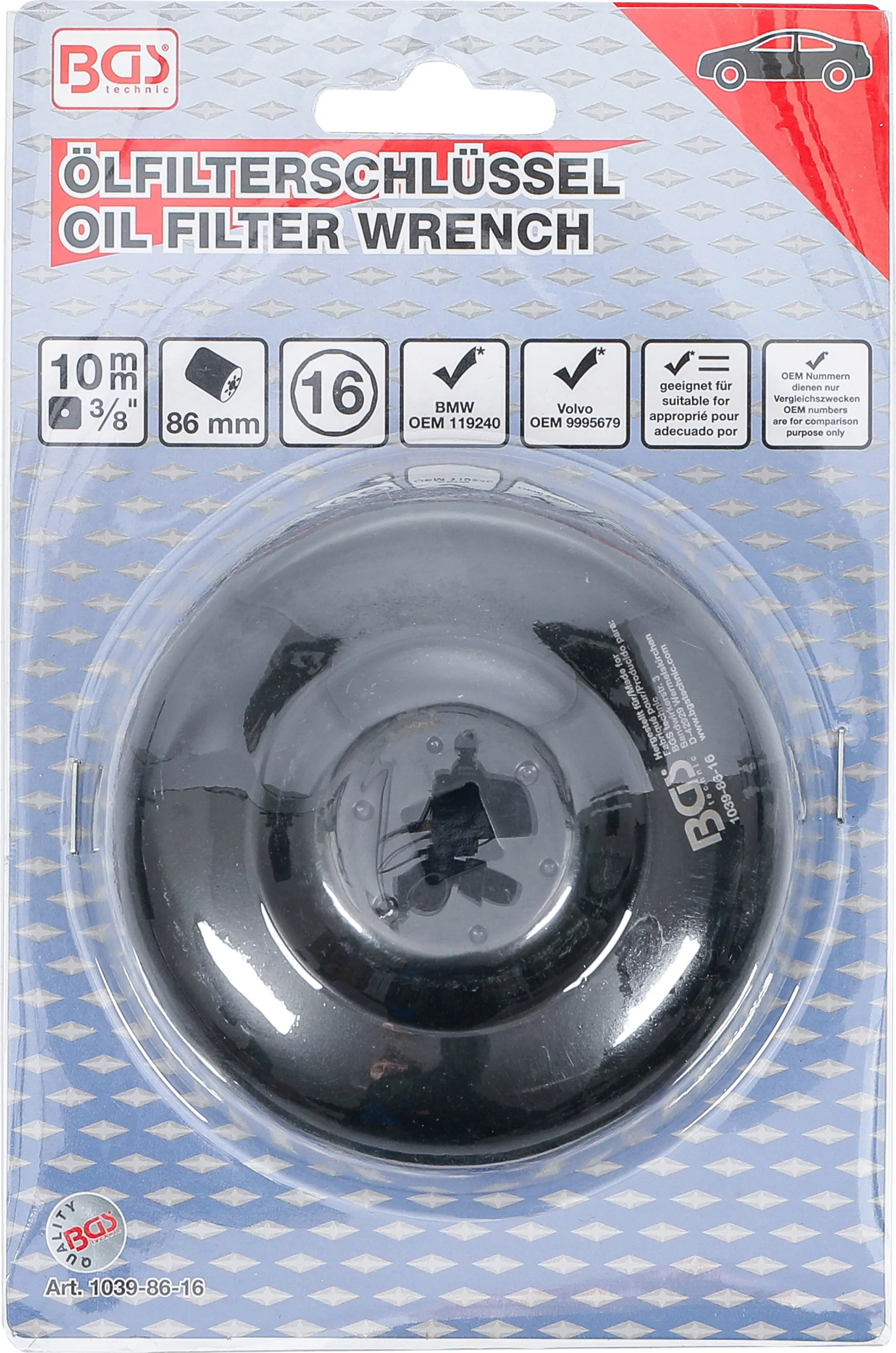 Ölfilterschlüssel | 16-kant | Ø 86 mm | für BMW, Volvo
