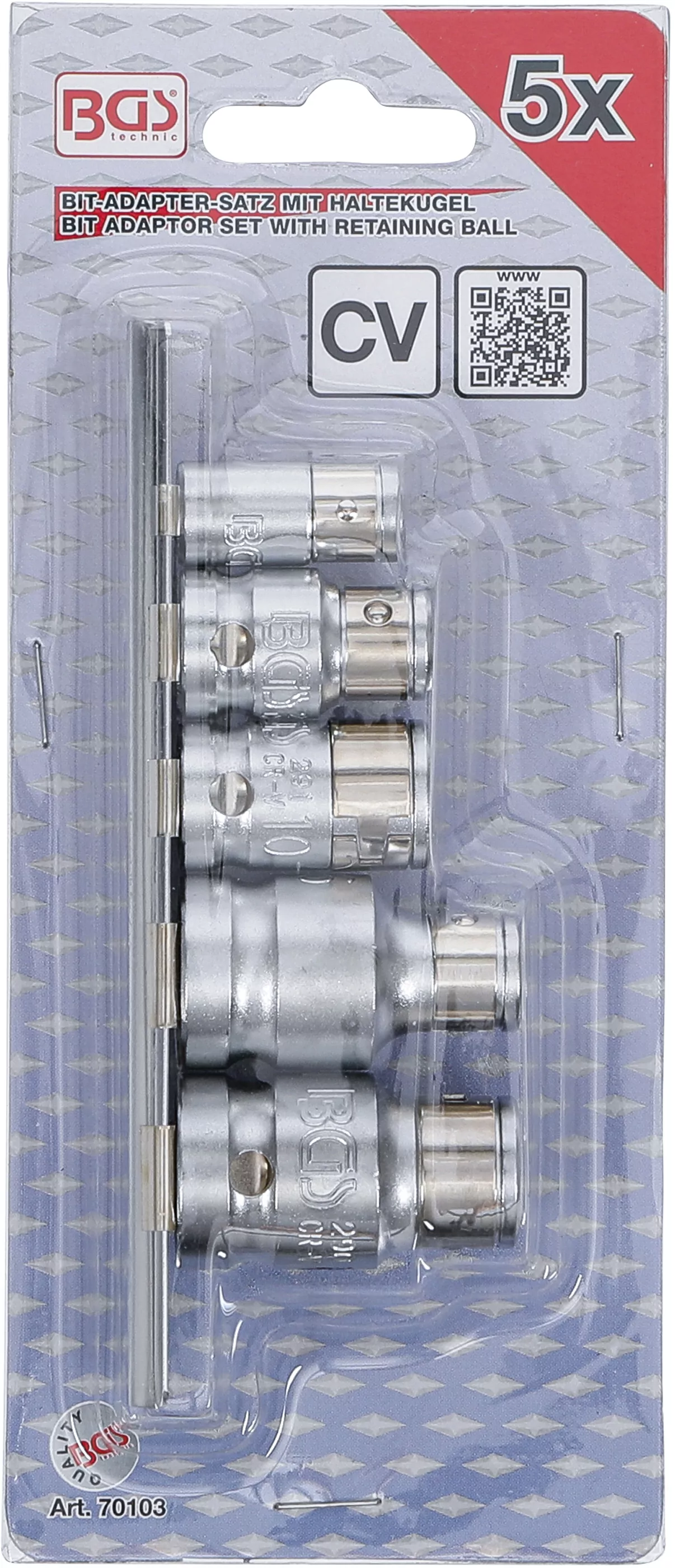 Bit-Adapter-Satz mit Haltekugel | Innenvierkant 6,3 mm (1/4") / 10 mm (3/8") / 12,5 mm (1/2") | 5-tlg.