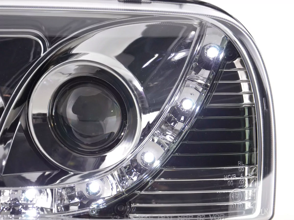 Scheinwerfer Set Daylight LED TFL-Optik VW Golf 3 Typ 1HXO 1EXO Bj. 91-97 chrom
