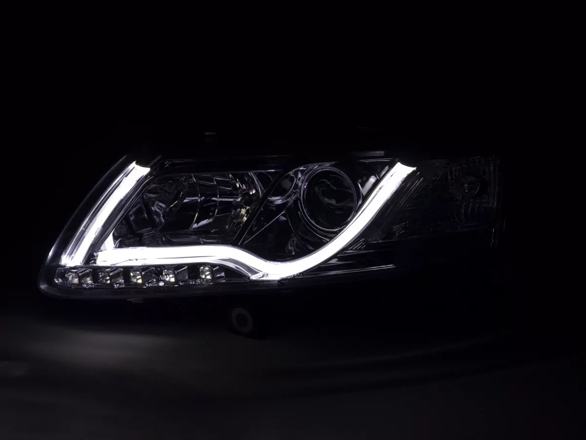 Scheinwerfer Set Daylight LED TFL-Optik Audi A6 Typ 4F Bj. 04-08 chrom für Rechtslenker