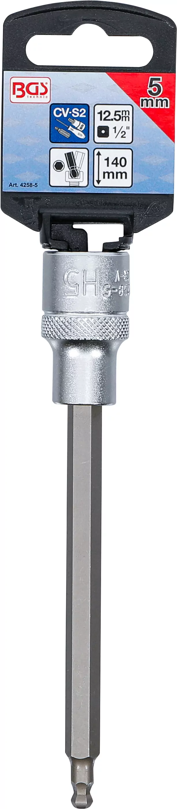 Bit-Einsatz | Länge 140 mm | Antrieb Innenvierkant 12,5 mm (1/2") | Innensechskant mit Kugelkopf 5 mm