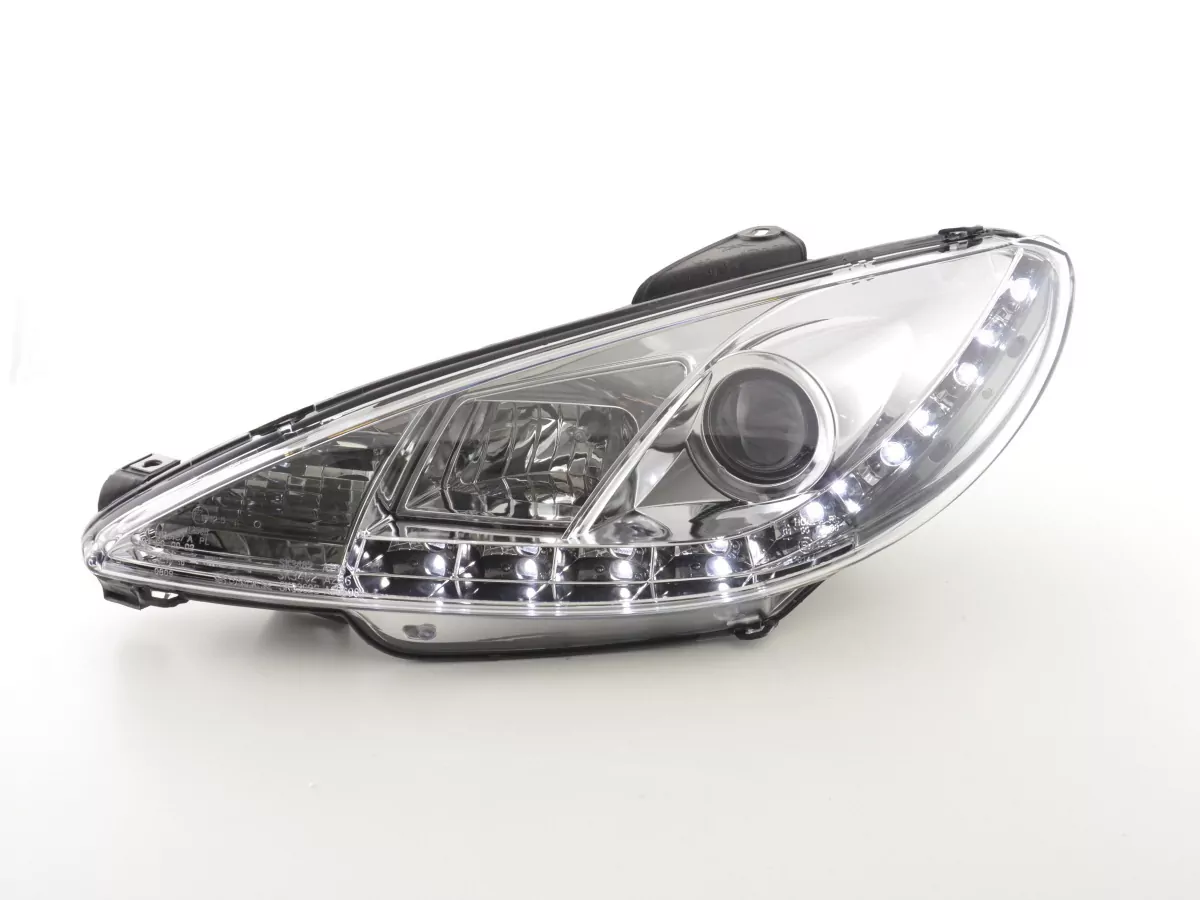 Scheinwerfer Set Daylight LED TFL-Optik Peugeot 206 Bj. 98-07 chrom