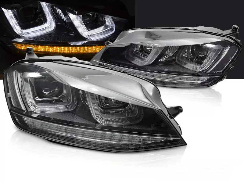 Headlights Light Seq Black With Black Line Fits Vw Golf 7 13-17