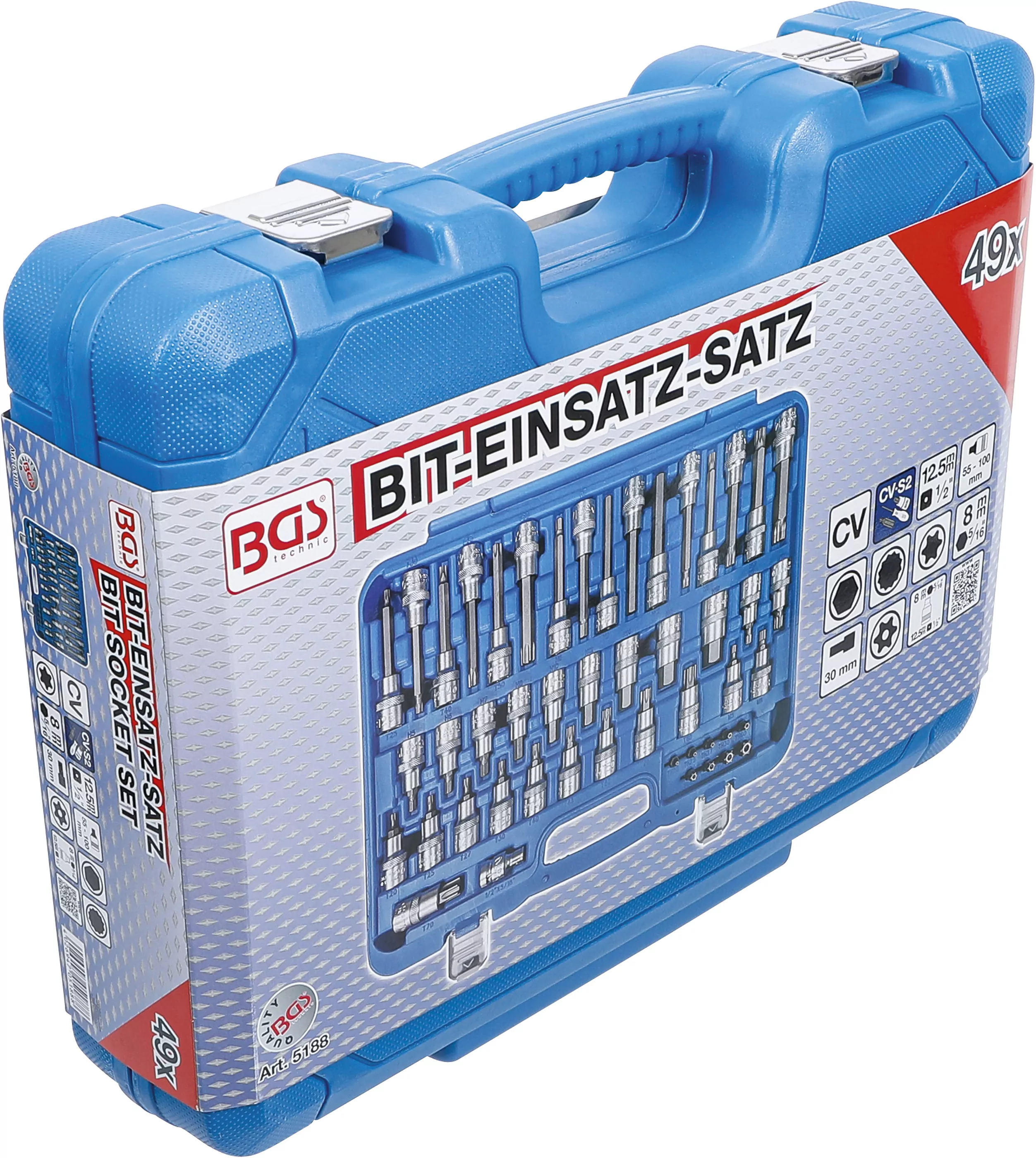 Bit-Einsatz-Satz | Antrieb Innenvierkant 12,5 mm (1/2"), Außensechskant 8 mm (5/16") | 49-tlg.