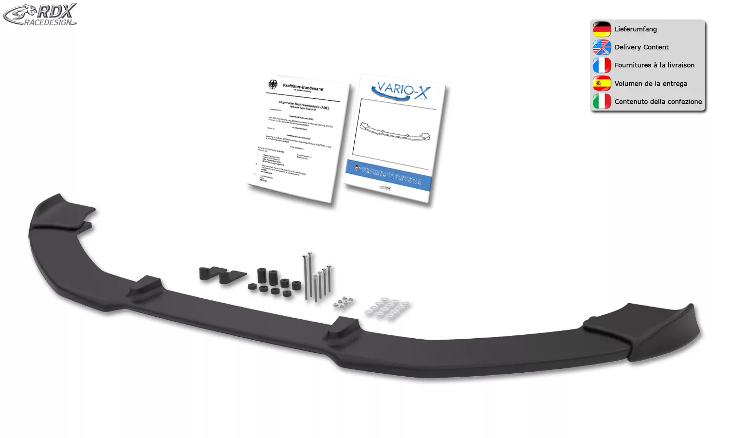 RDX Frontspoiler VARIO-X für AUDI A1 8X & A1 8XA Sportback (01/2015+, nicht S-Line) Frontlippe Front Ansatz Vorne Spoilerlippe