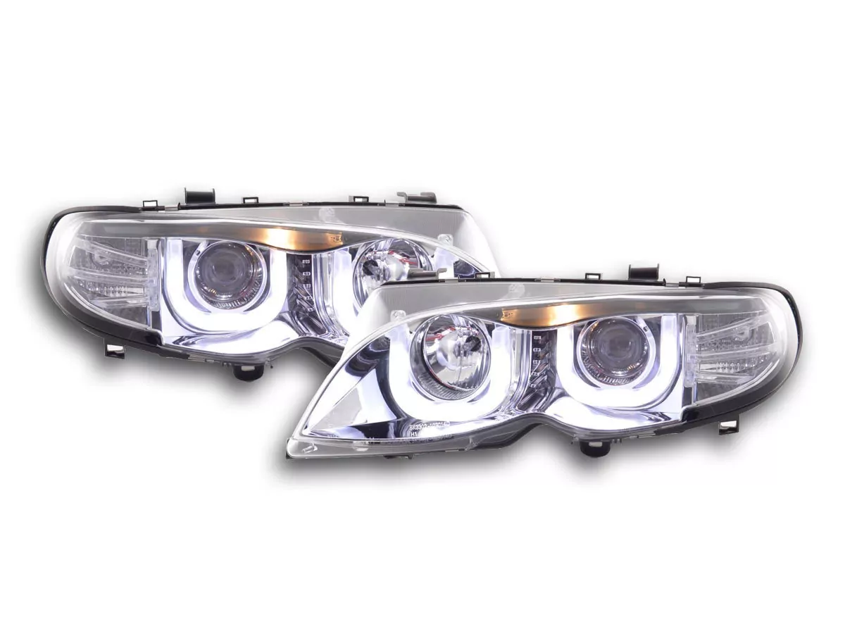 Scheinwerfer Set Angel Eyes BMW 3er E46 Limo/Touring Bj. 02-05 chrom für Rechtslenker