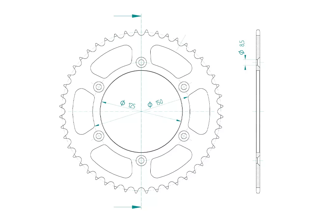 Kettenrad Stahl 49 Zähne Teilung 520