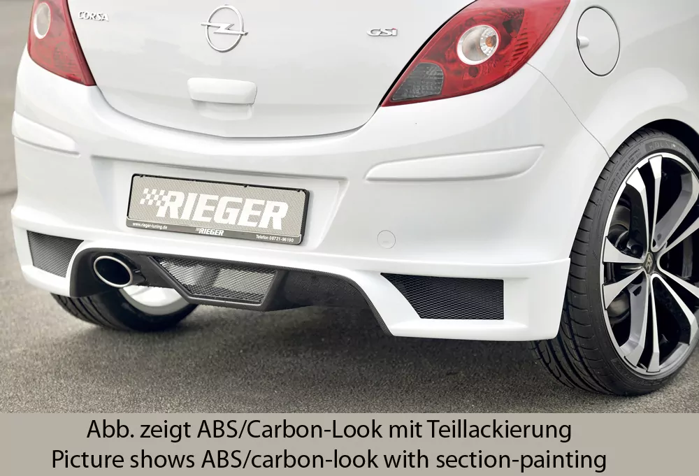 Rieger Heckschürzenansatz für Opel Corsa D - 3-tür. 01.11- (ab Facelift) carbon optik