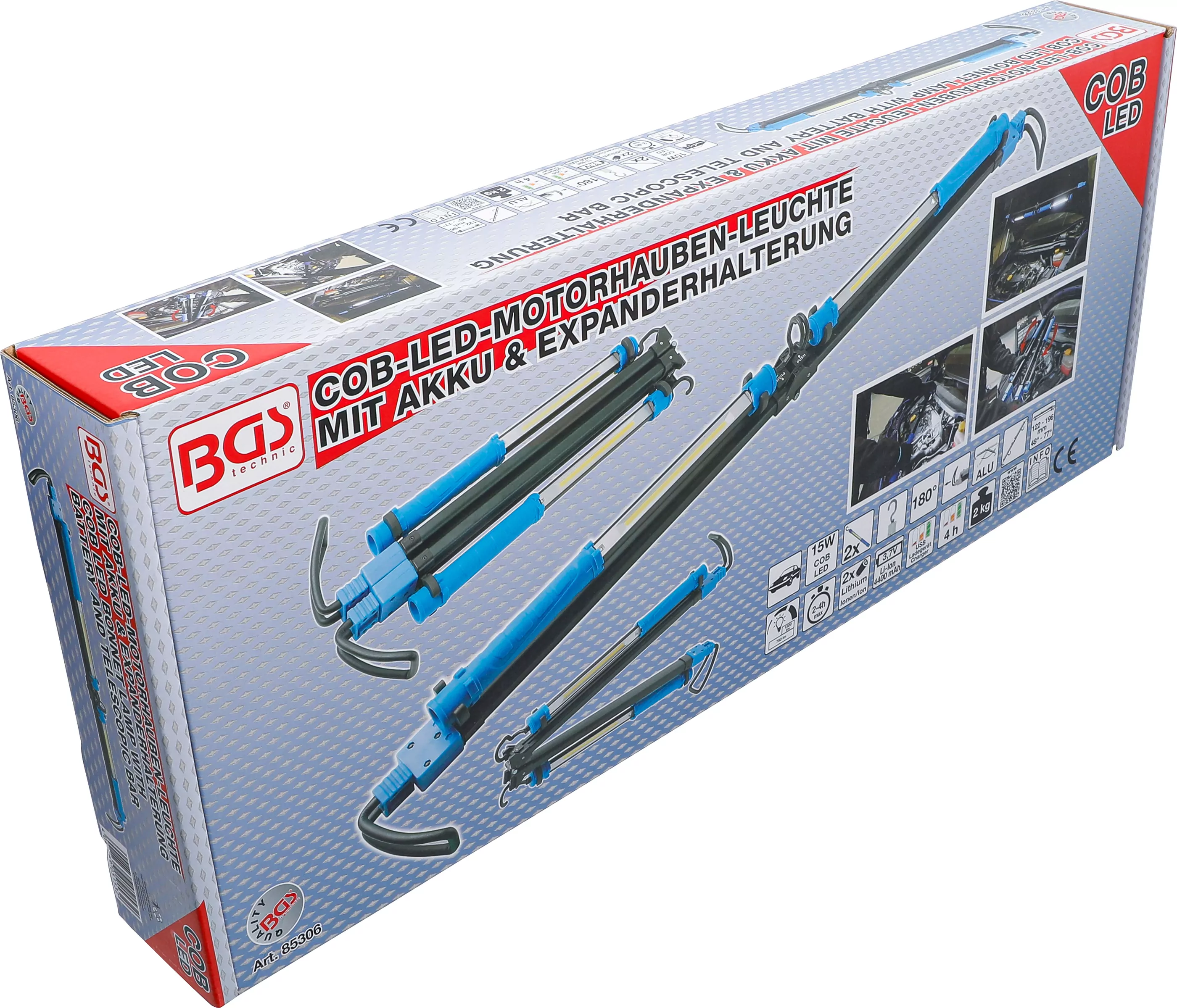 COB-LED-Motorhauben-Leuchte mit Akku & Expanderhalterung | 2 COB-LED Arbeits-Handleuchten