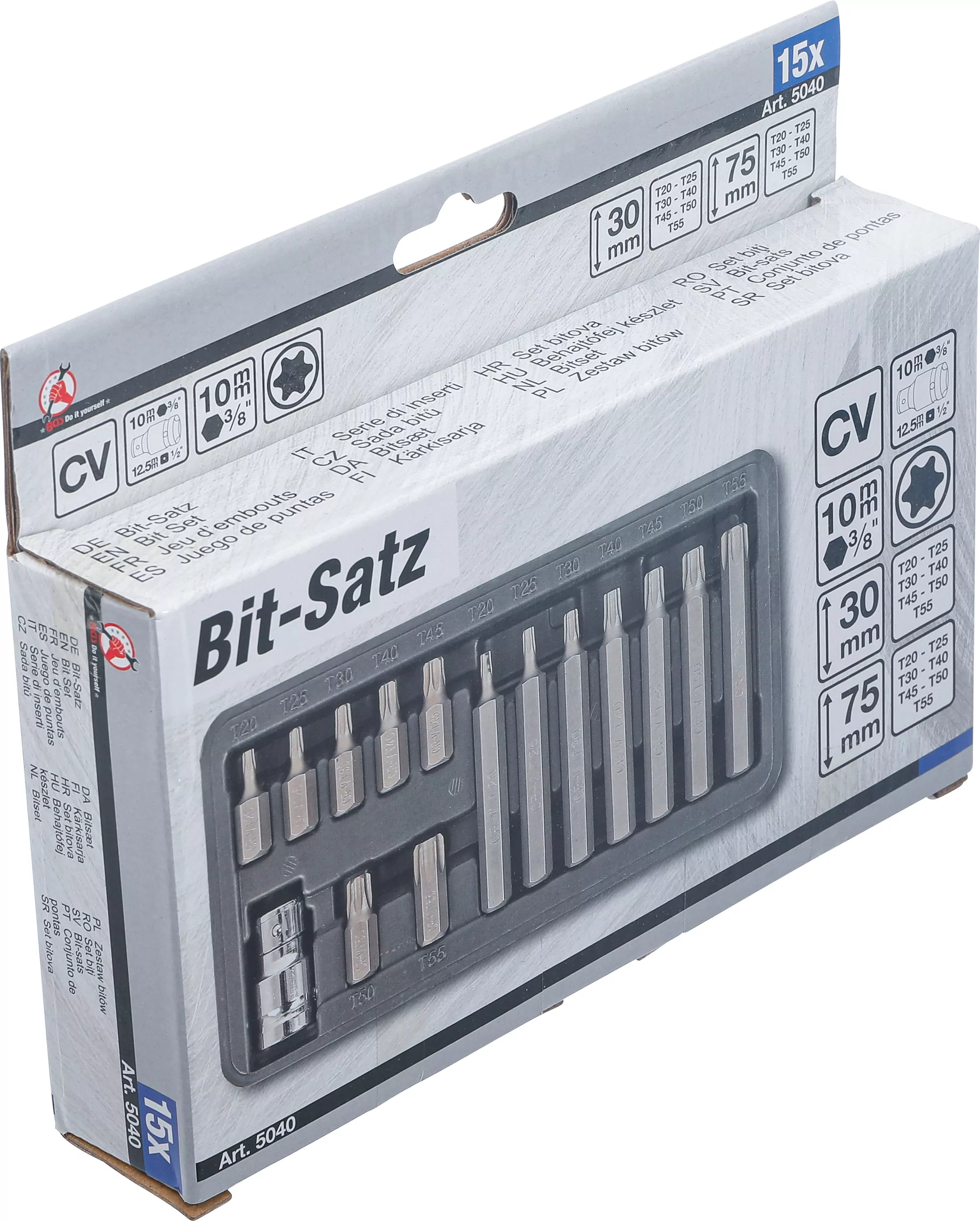 Bit-Satz | Antrieb Außensechskant 10 mm (3/8") | T-Profil (für Torx) | 15-tlg.