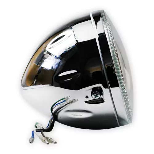 Scheinwerfer"skyline" 5-3/4", Led-standlichtring, H4, Seitliche Befestigung M6, Chrom, E-geprüft