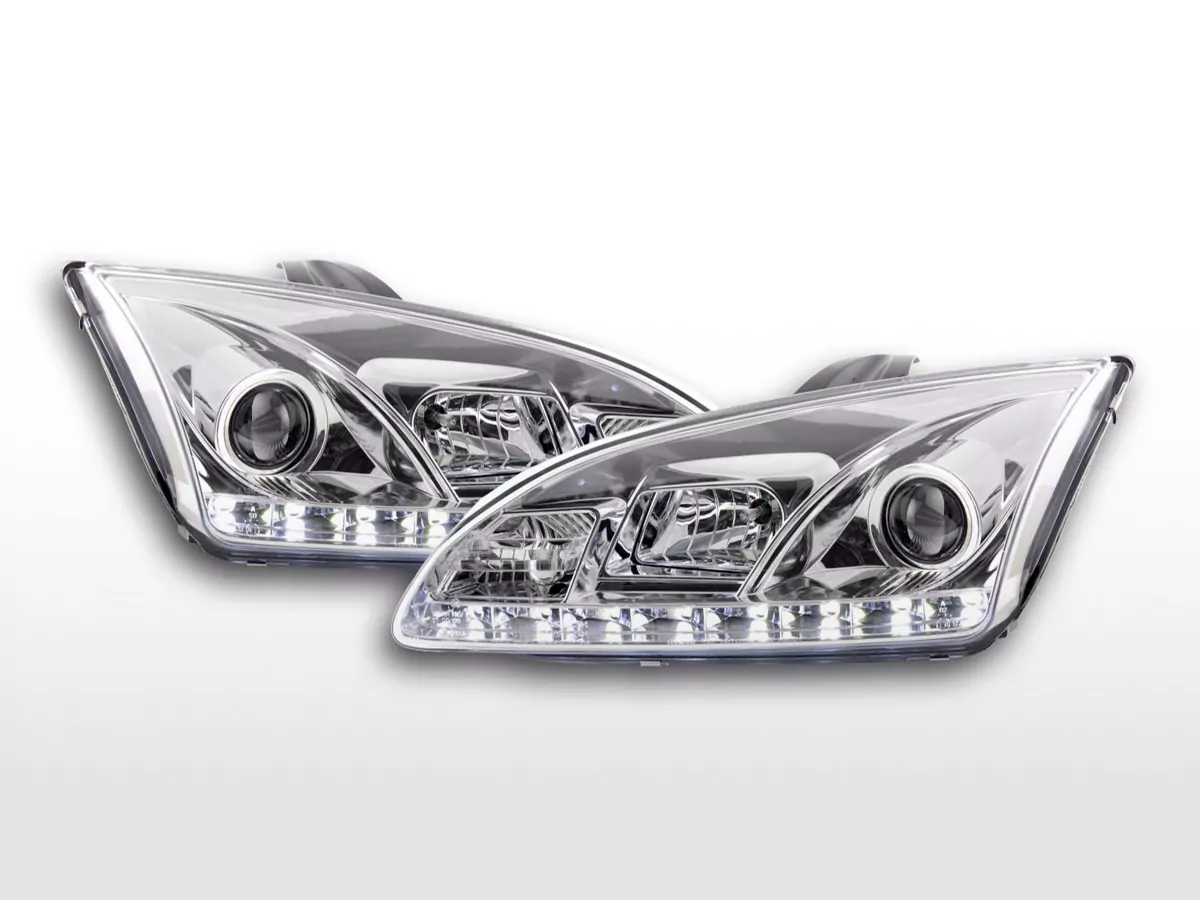 Scheinwerfer Set Daylight LED TFL-Optik Ford Focus 4/5-trg. Bj. 05-08 chrom für Rechtslenker