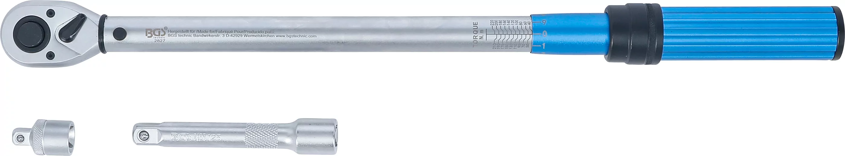 Drehmomentschlüssel-Satz | mit Adapter + Verlängerung | Abtrieb Außenvierkant 12,5 mm (1/2") | 40 - 220 Nm | 3-tlg.