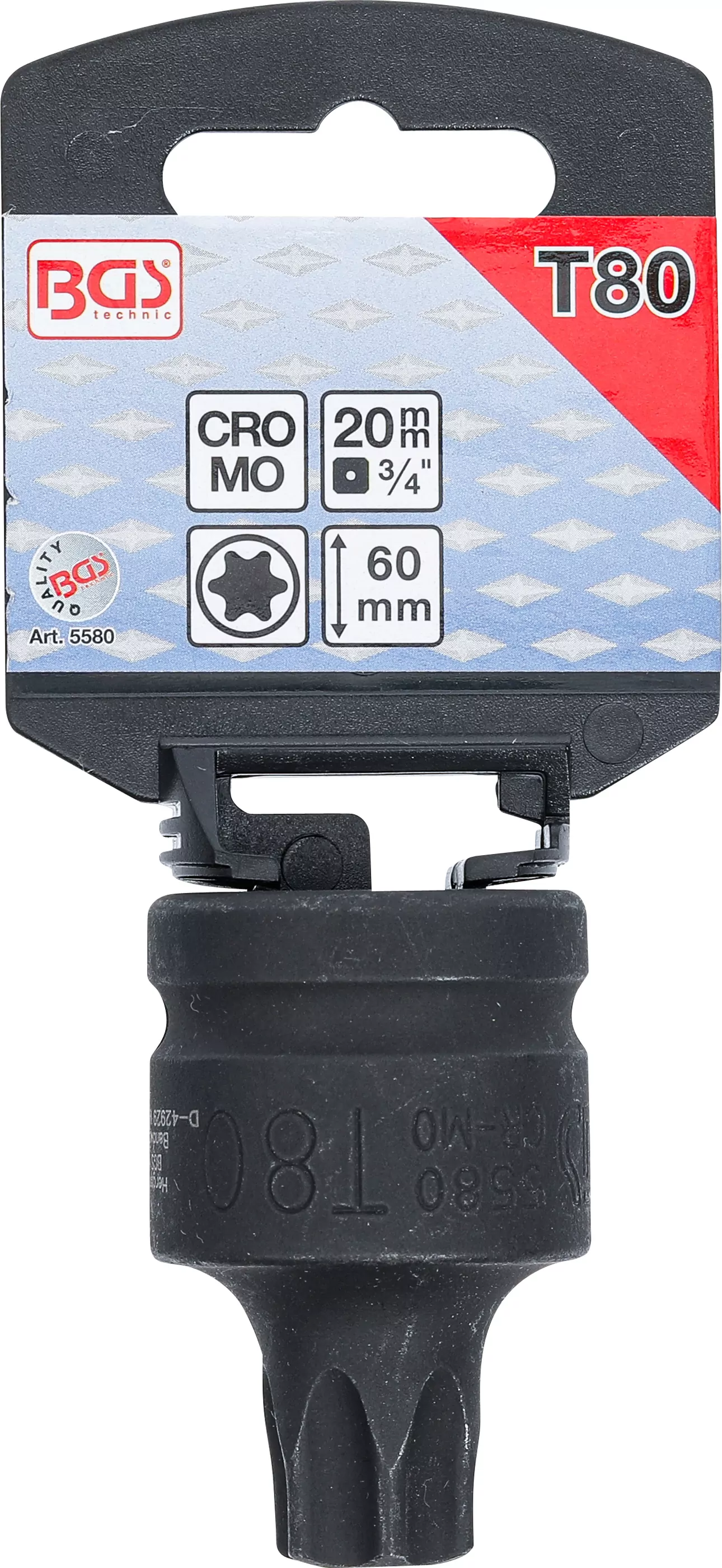 Kraft-Bit-Einsatz | Länge 60 mm | Antrieb Innenvierkant 20 mm (3/4") | T-Profil (für Torx) T80