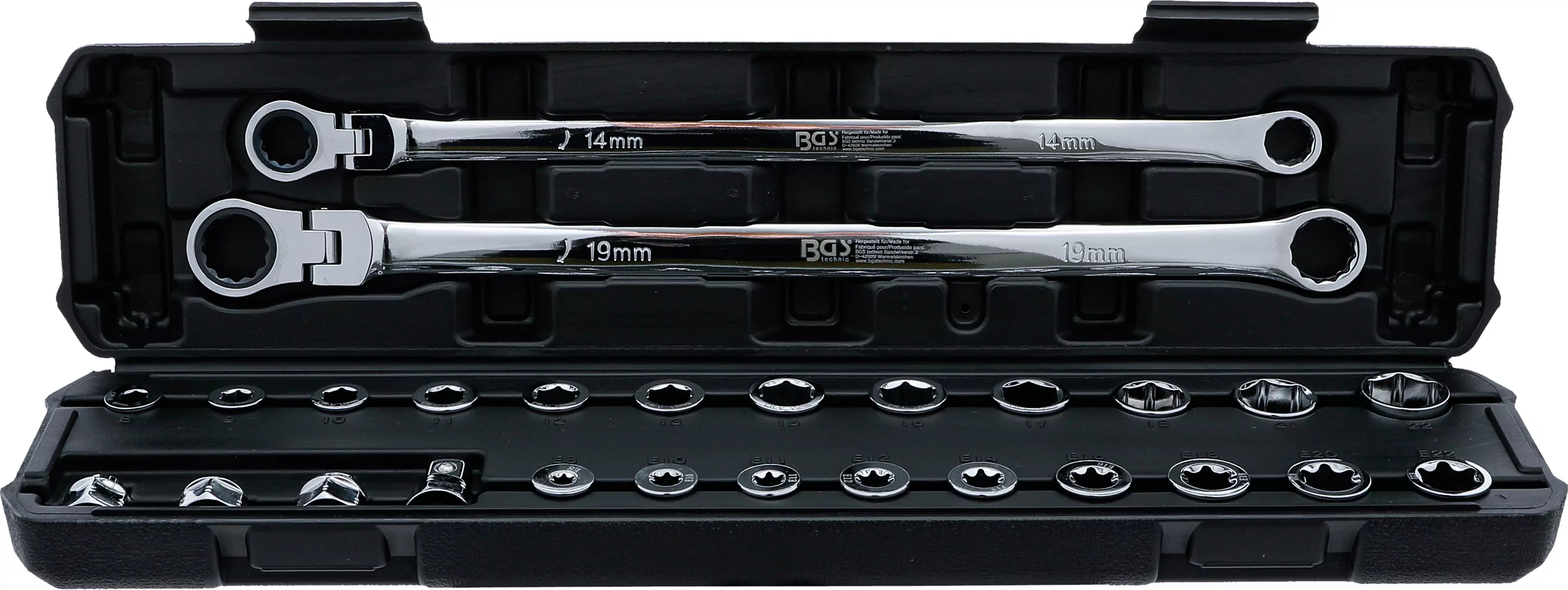 Doppel-Ring- und Ratschenring-Gelenkschlüssel-Satz | extra lang | 27-tlg.