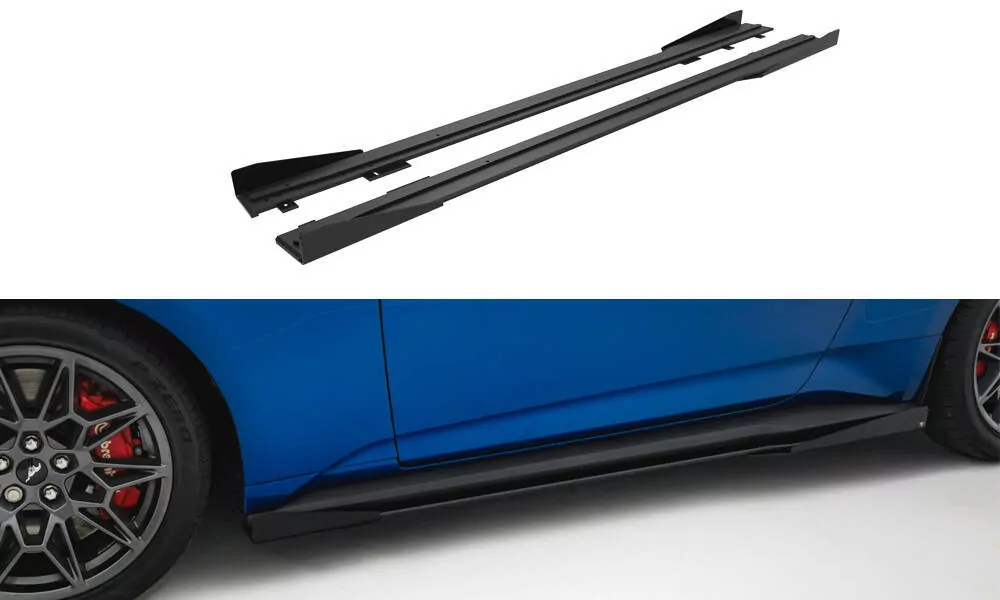 Street Pro Seitenschweller Ansatz Für + Flaps Ford Mustang GT Mk7 Schwarz Hochglanz