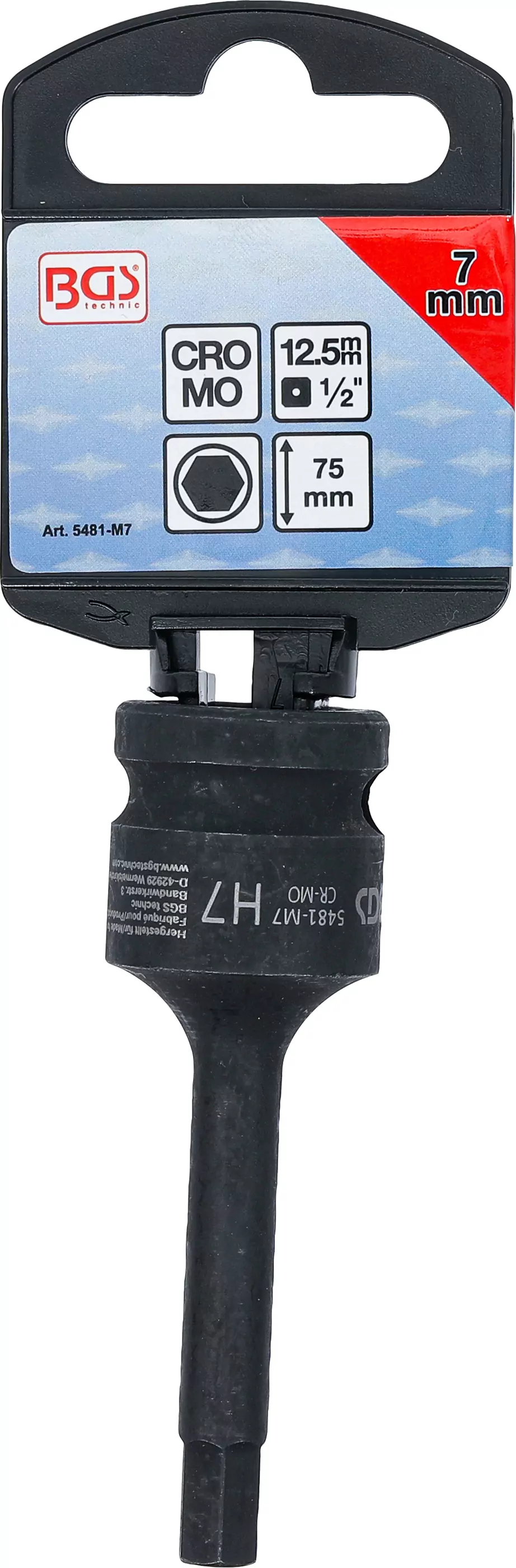 Kraft-Bit-Einsatz | Länge 75 mm | Antrieb Innenvierkant 12,5 mm (1/2") | Innensechskant 7 mm