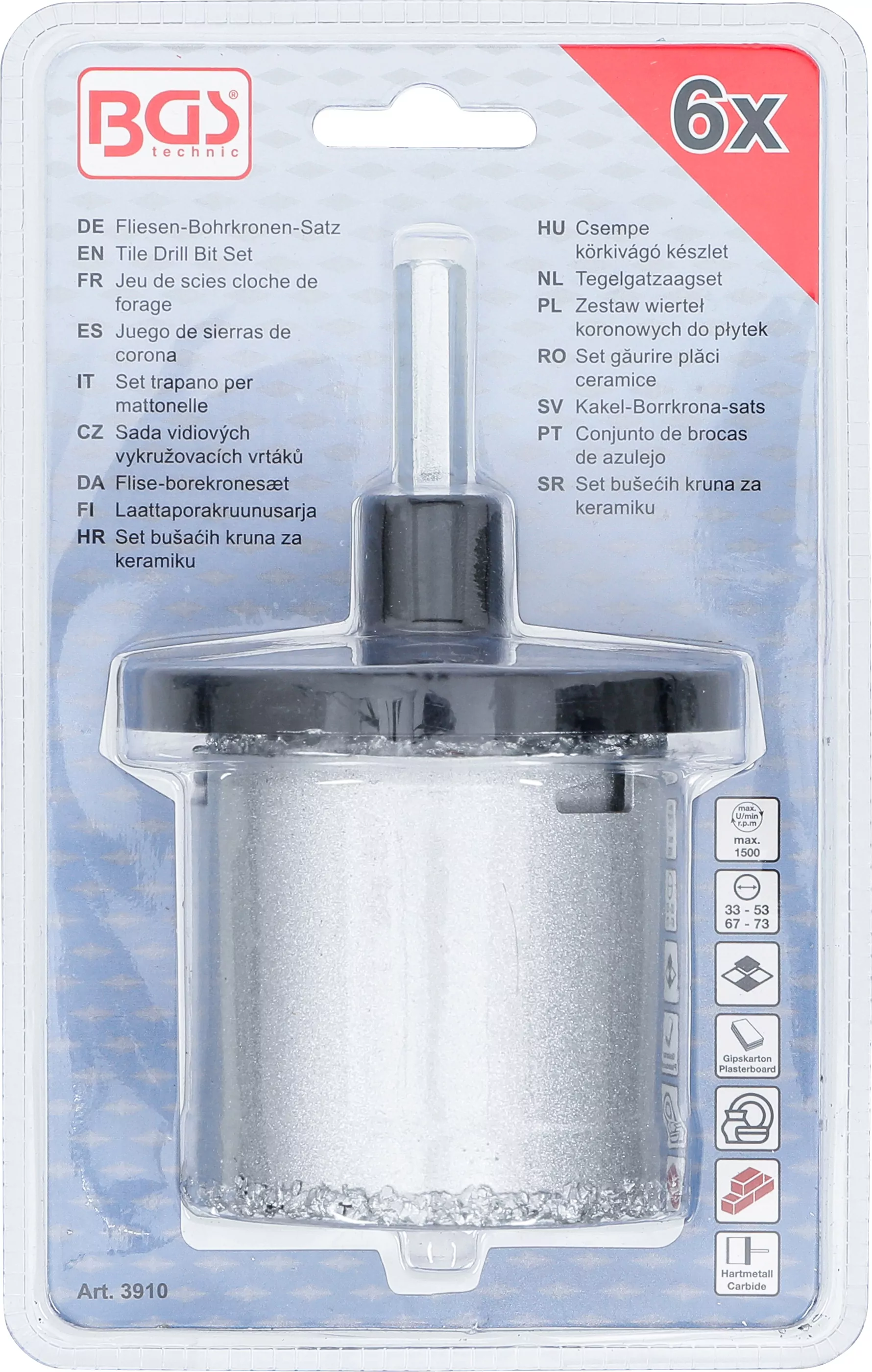 Fliesen-Bohrkronen-Satz | 33 - 73 mm | 6-tlg.