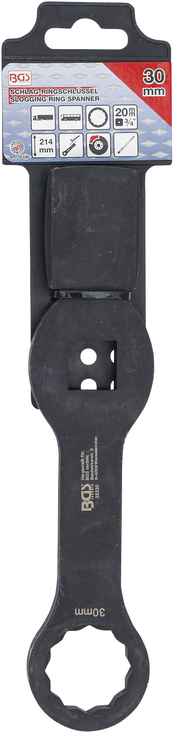 Schlag-Ringschlüssel | Zwölfkant | mit 2 Schlagflächen | SW 30 mm
