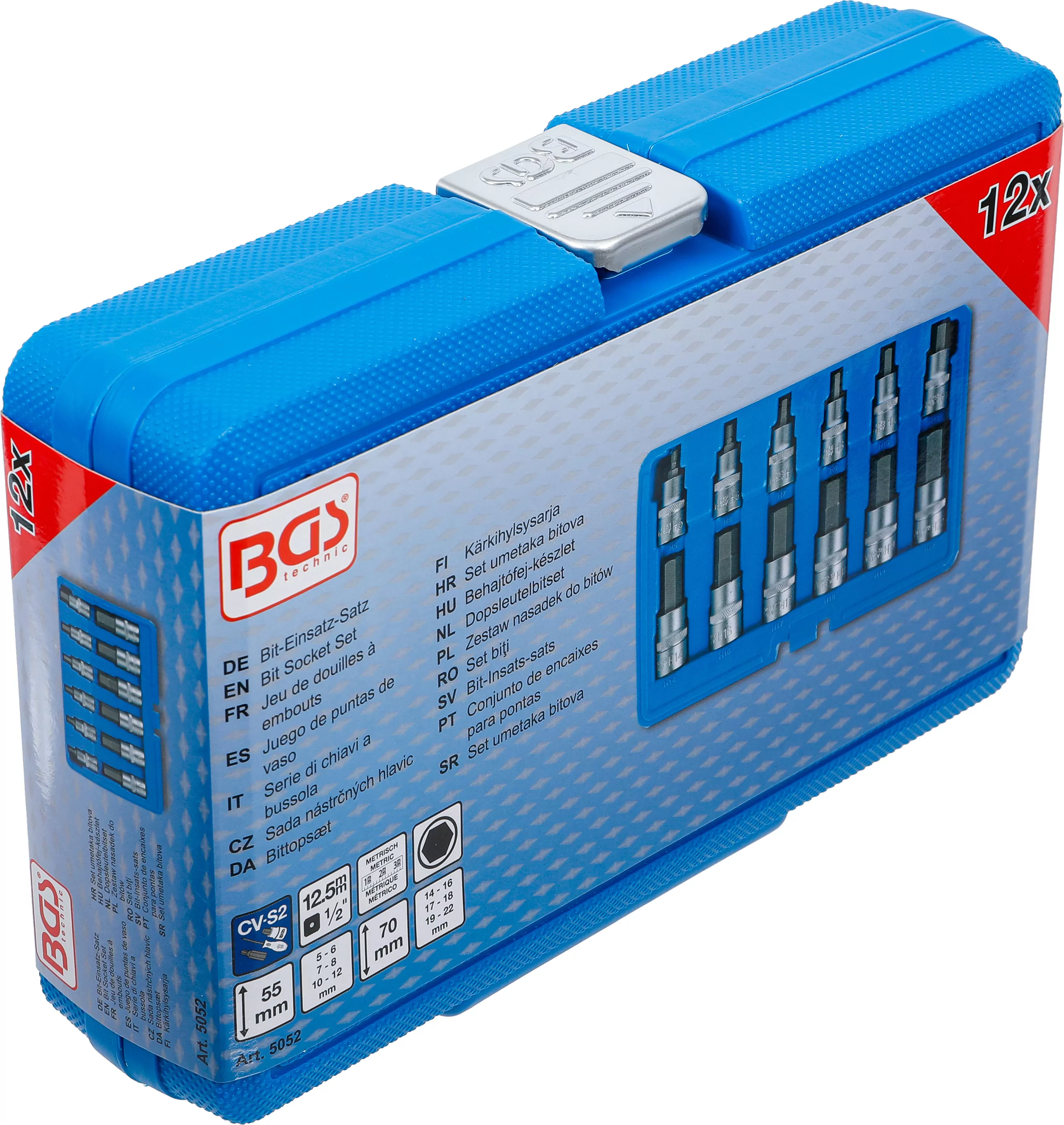 Bit-Einsatz-Satz | Antrieb Innenvierkant 12,5 mm (1/2") | Innensechskant 5 - 22 mm | 12-tlg.