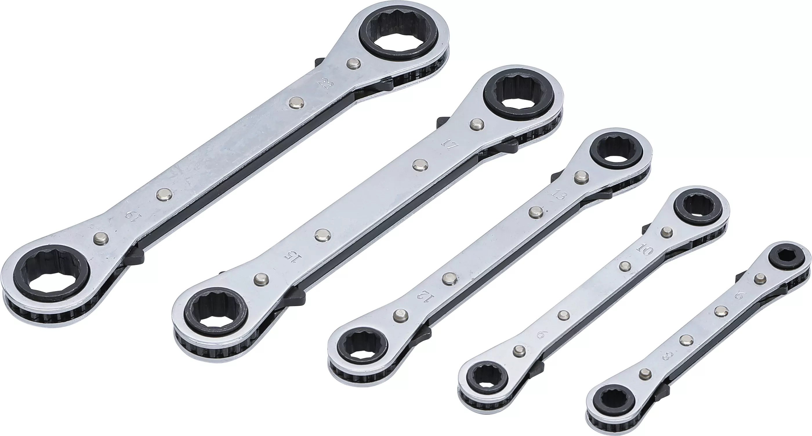Ratschen-Ringschlüssel-Satz, gerade, umschaltbar | SW 6 x 8 - 19 x 22 mm | 5-tlg.