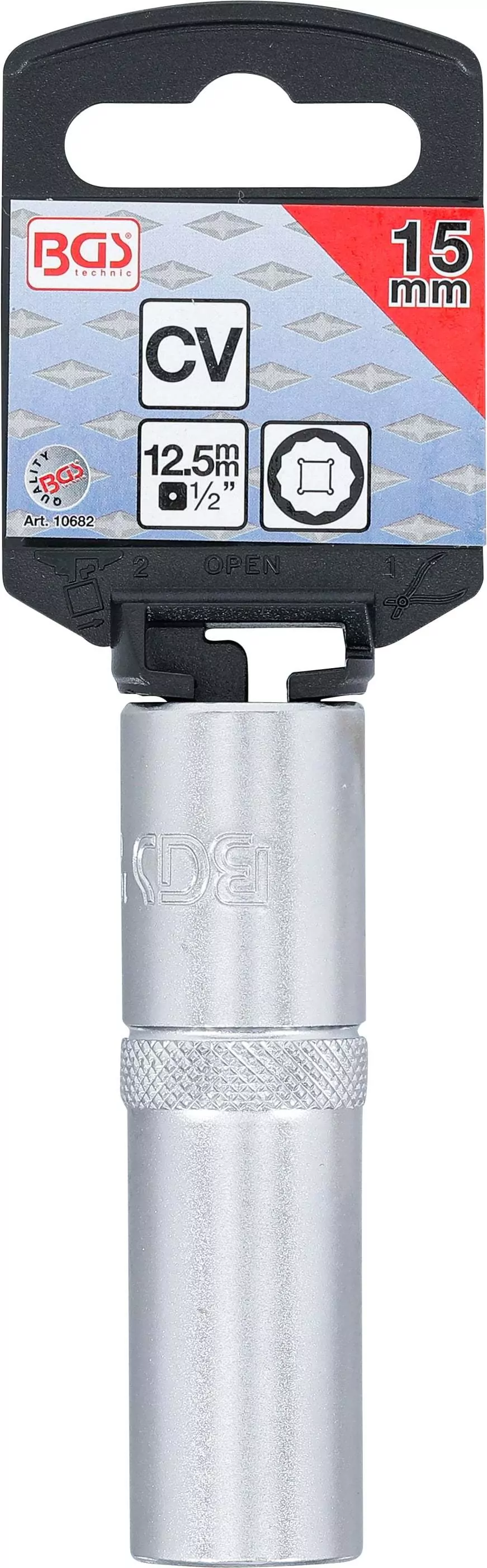 Steckschlüssel-Einsatz Zwölfkant, tief | Antrieb Innenvierkant 12,5 mm (1/2") | SW 15 mm