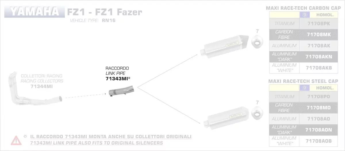 71343MI-Arrow Zwischenrohr Niedrig Yamaha FZ1 - FZ1 FAZER 06-16