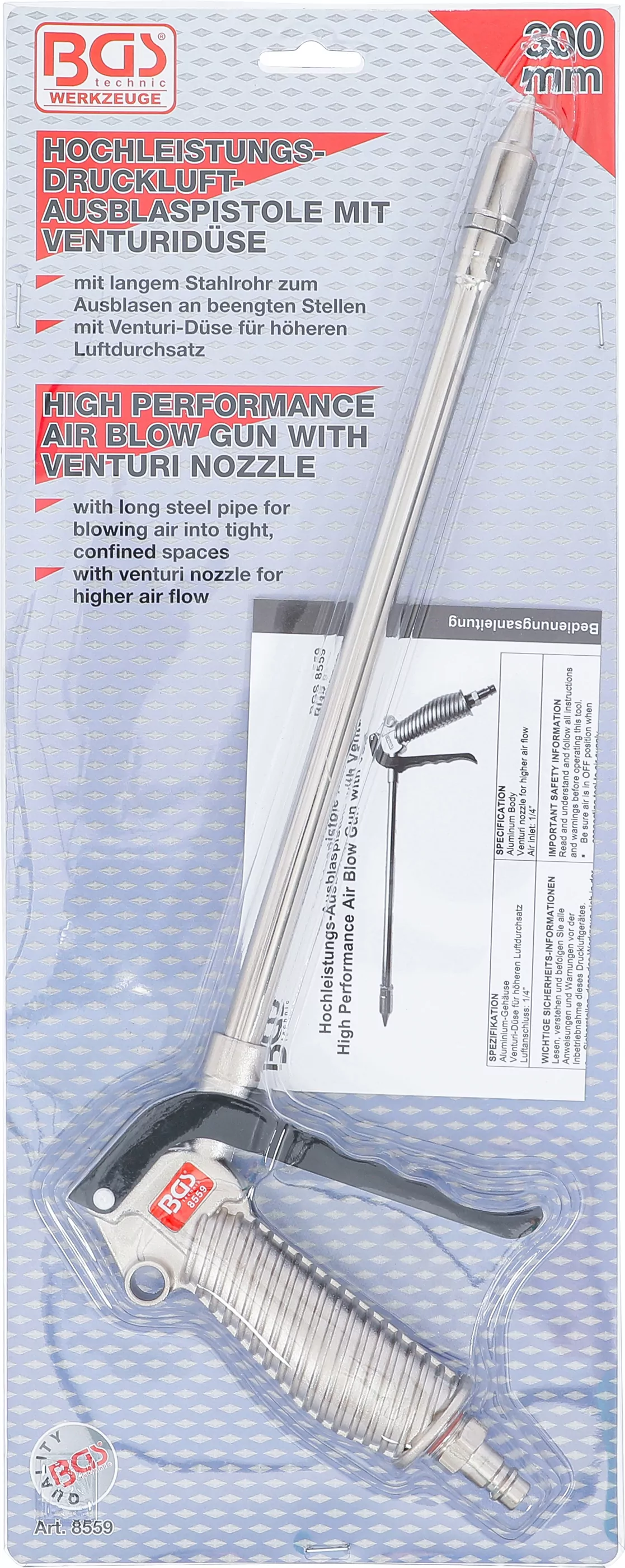 Hochleistungs-Druckluft-Ausblaspistole mit Venturidüse | 290 mm