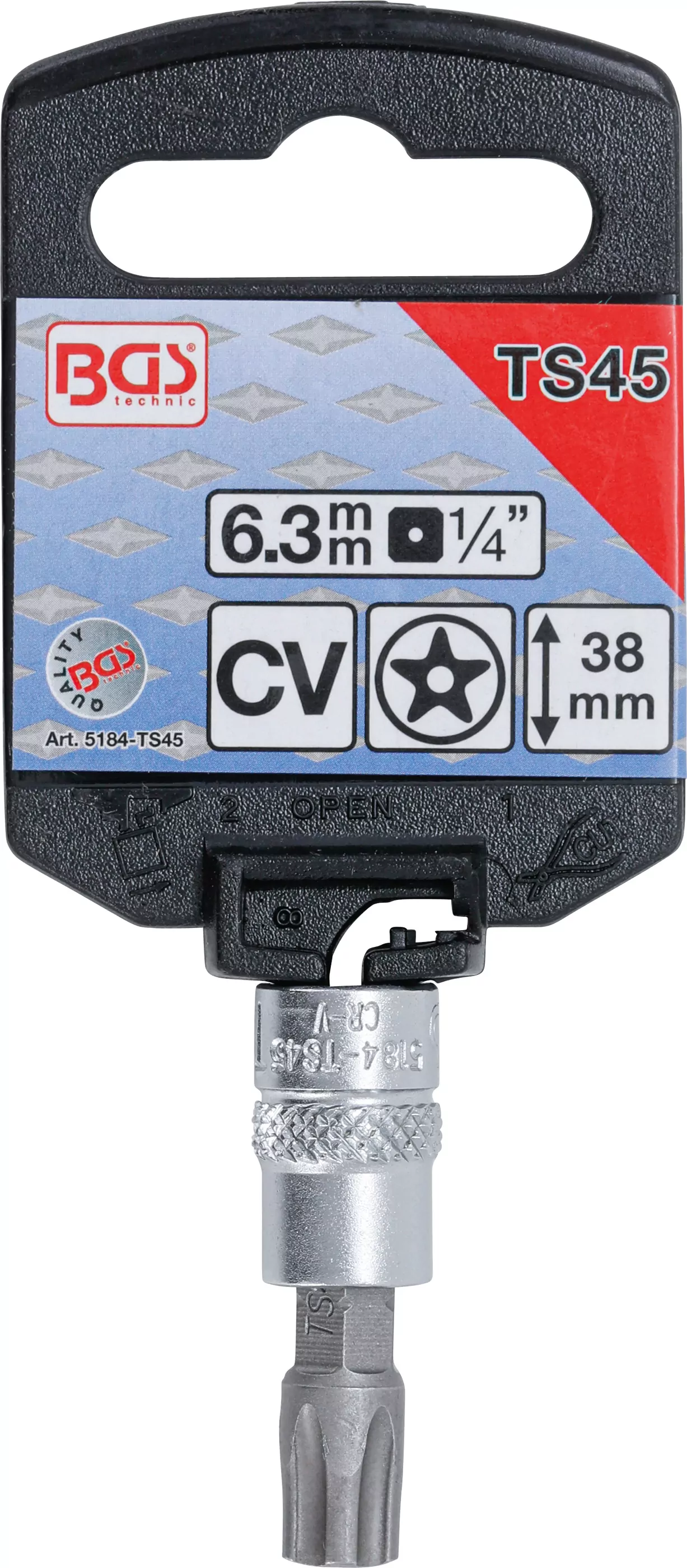 Bit-Einsatz | Antrieb Innenvierkant 6,3 mm (1/4") | TS-Profil (für Torx Plus) mit Bohrung TS45