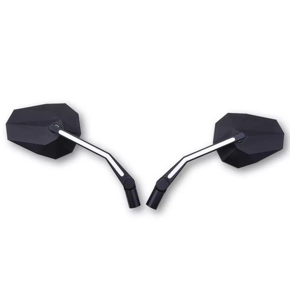 HIGHSIDER pro Handlebar Mirror Stealth -X3 Black With LED Position Light (Pair)