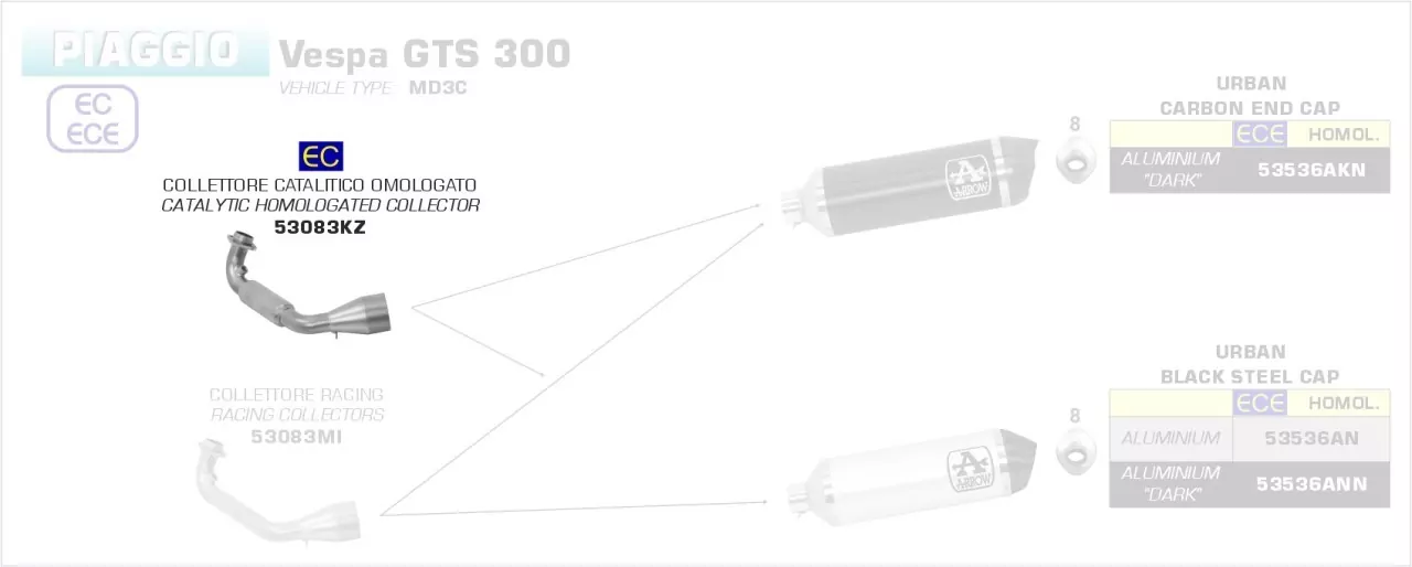 53083KZ-Arrow Krümmer Mit Kat Piaggio Vespa GTS 300 HPE 21-