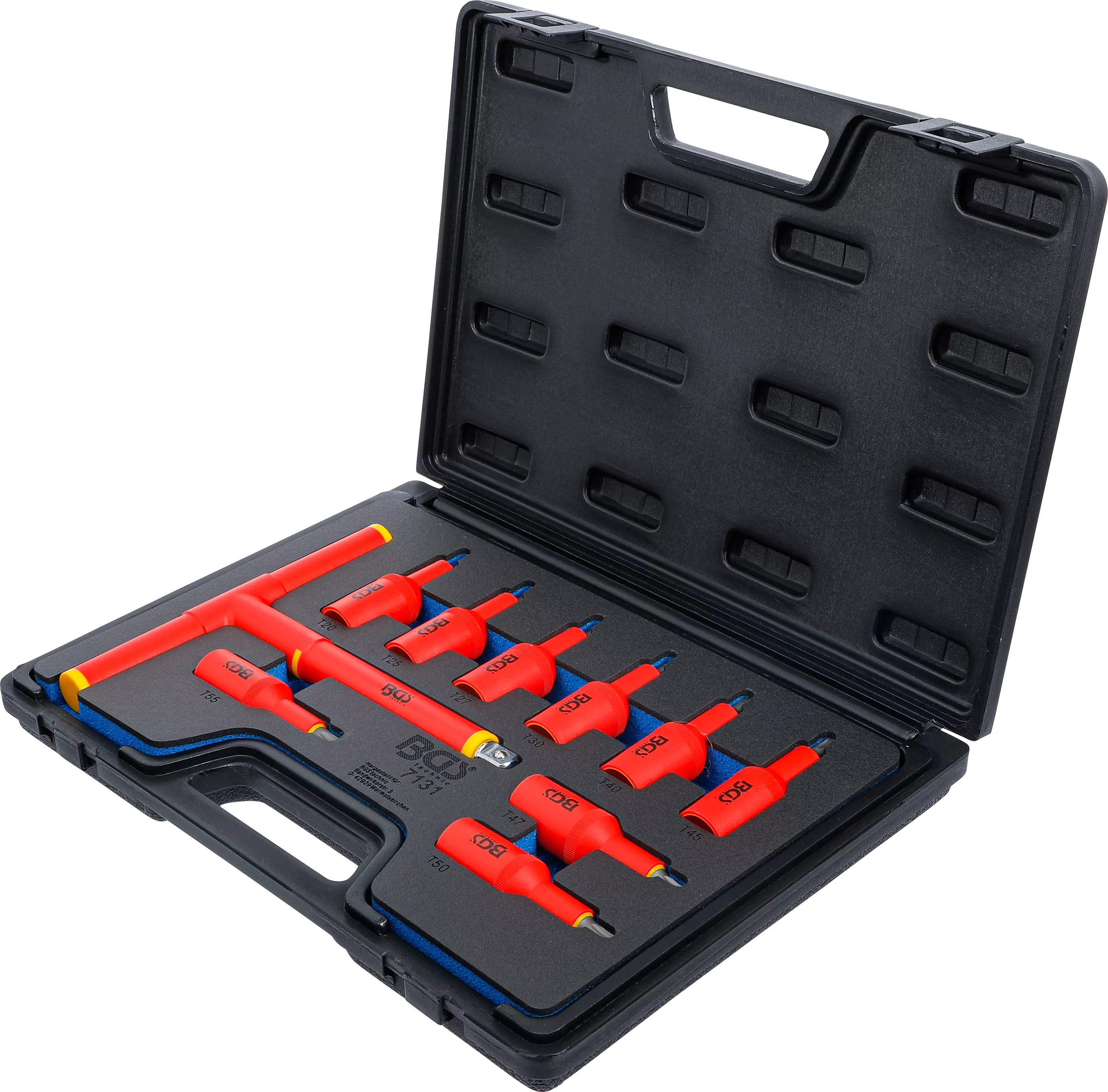 VDE-Bit-Einsatz-Satz | Antrieb Innenvierkant 12,5 mm (1/2") | T-Profil (für Torx) T20 - T55 | 10-tlg.