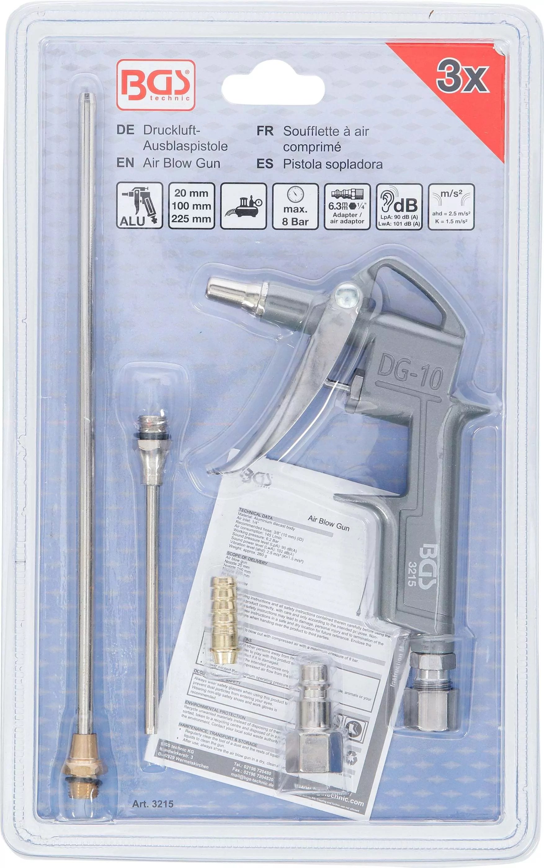 Druckluft-Ausblaspistole | Alu-Druckguss | mit 3 Düsen