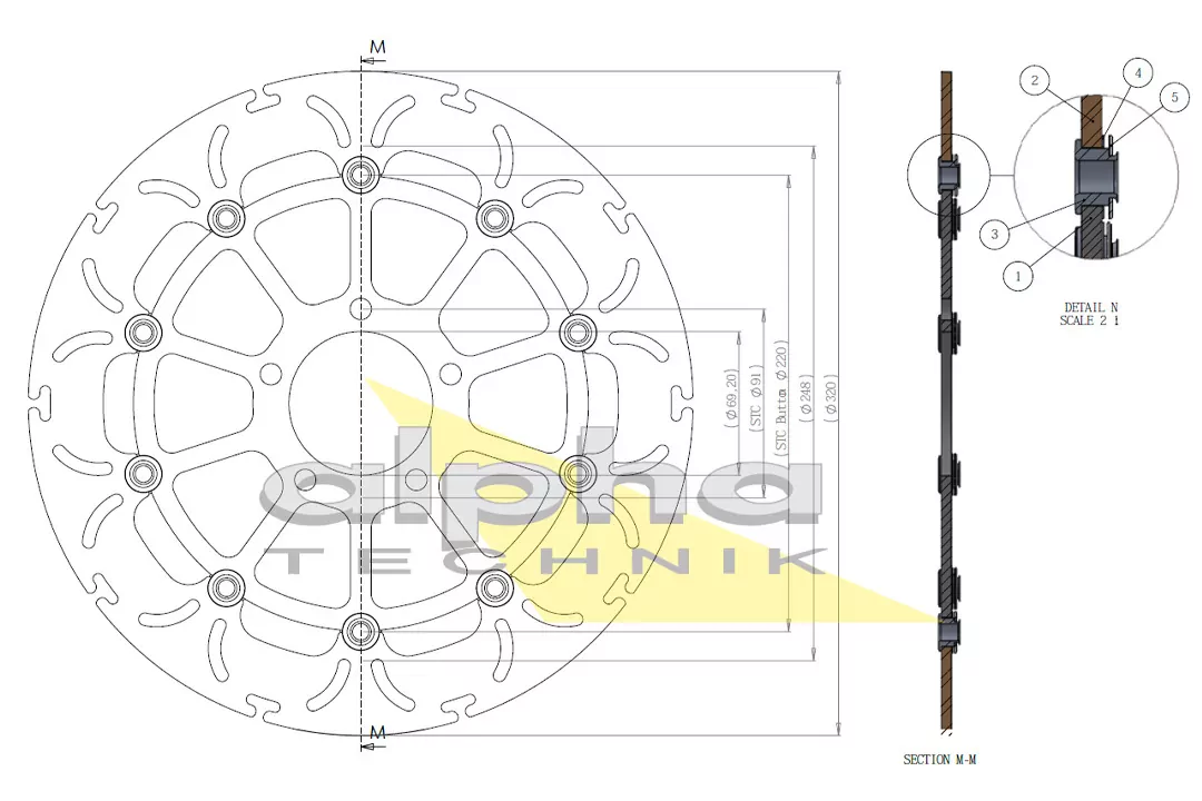 alpha Technik Bremsscheibe Omega-Design ABD33 vorne für Suzuki GSX1300R Hayabusa GSX-R1000 GSX-R750 GSX-R750 TL1000