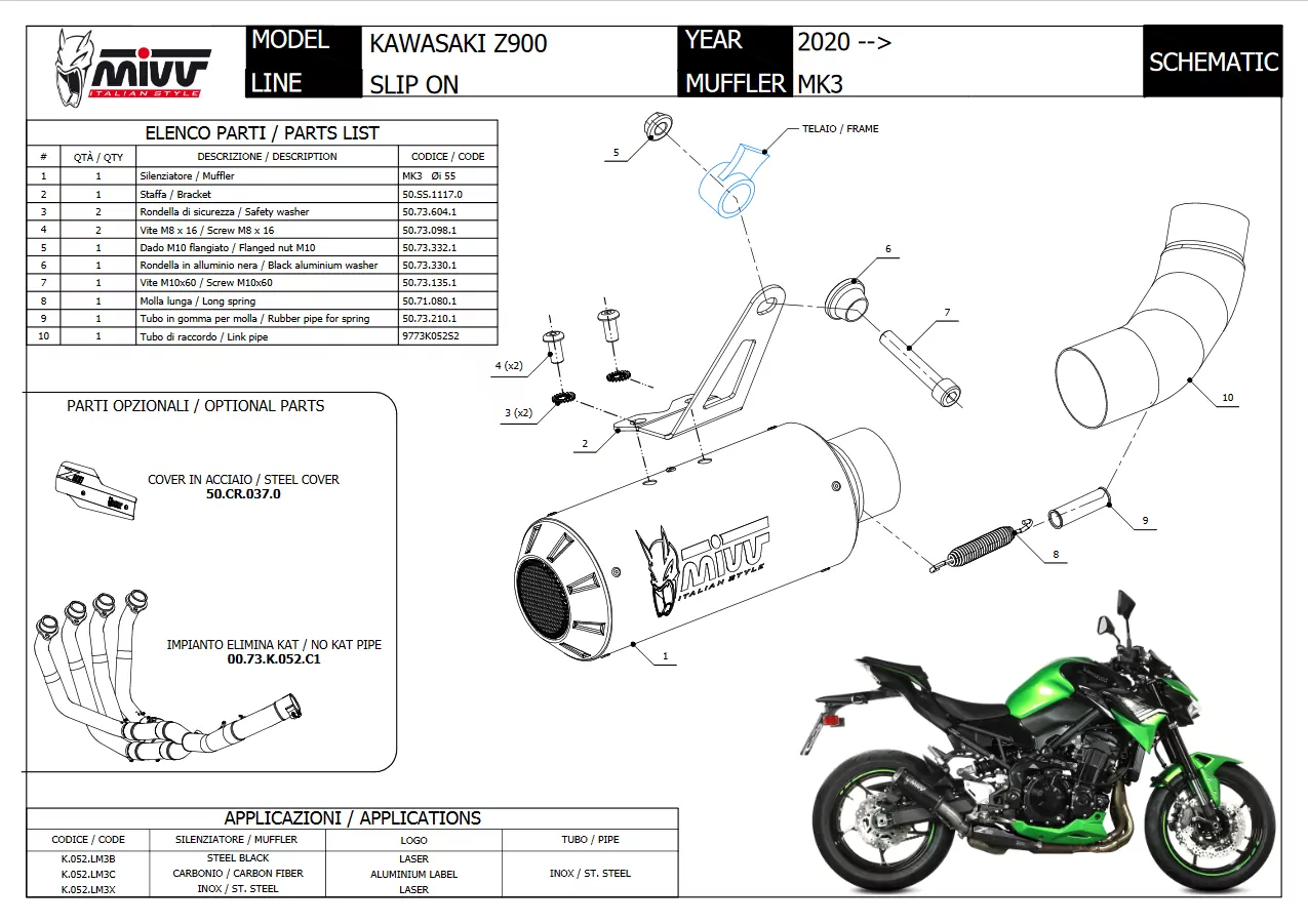 MIVV MK3 Edelstahl Kawasaki Z 900 20-22