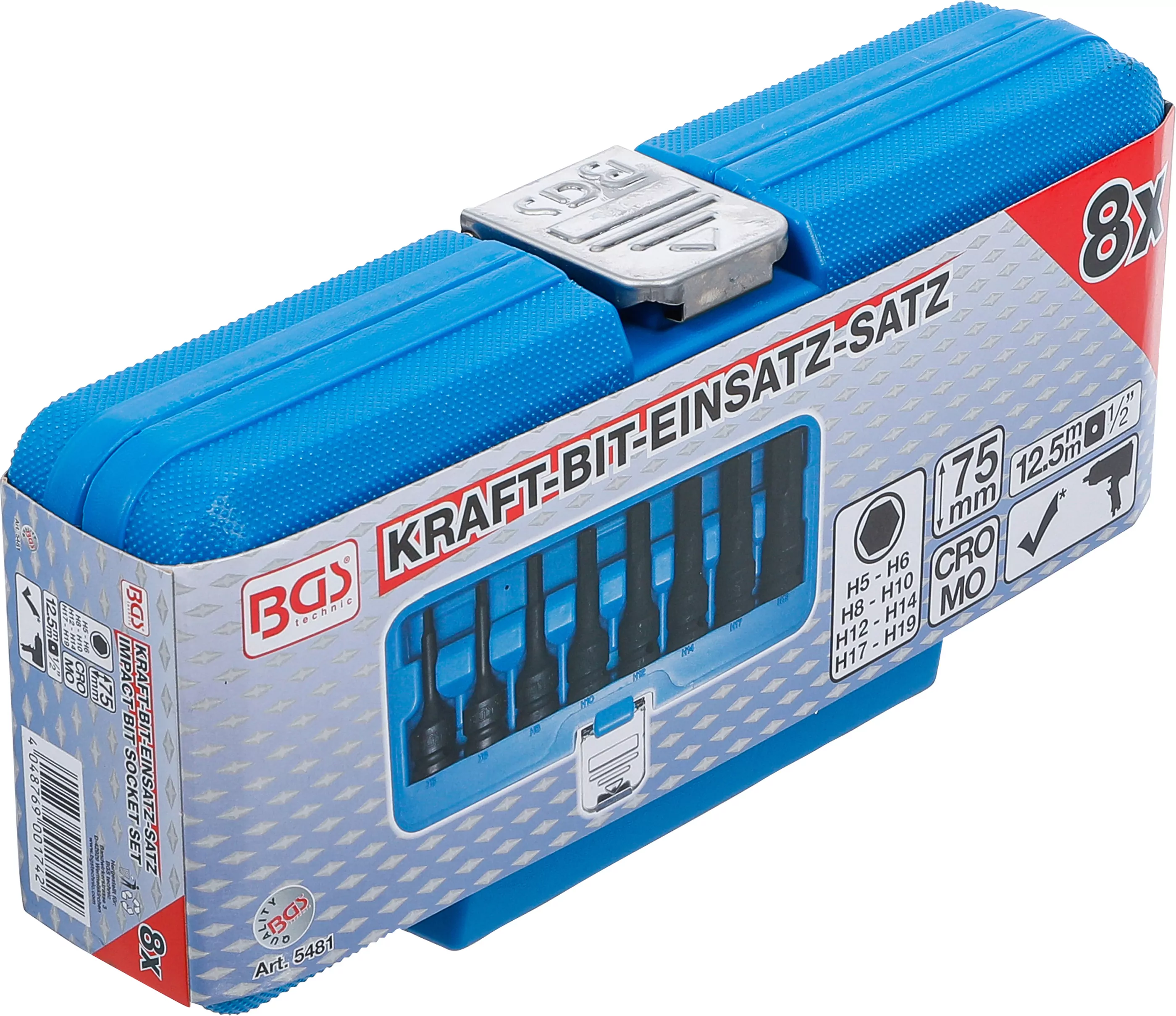 Kraft-Bit-Einsatz-Satz | Antrieb Innenvierkant 12,5 mm (1/2") | Innensechskant 5 - 19 mm | 8-tlg.