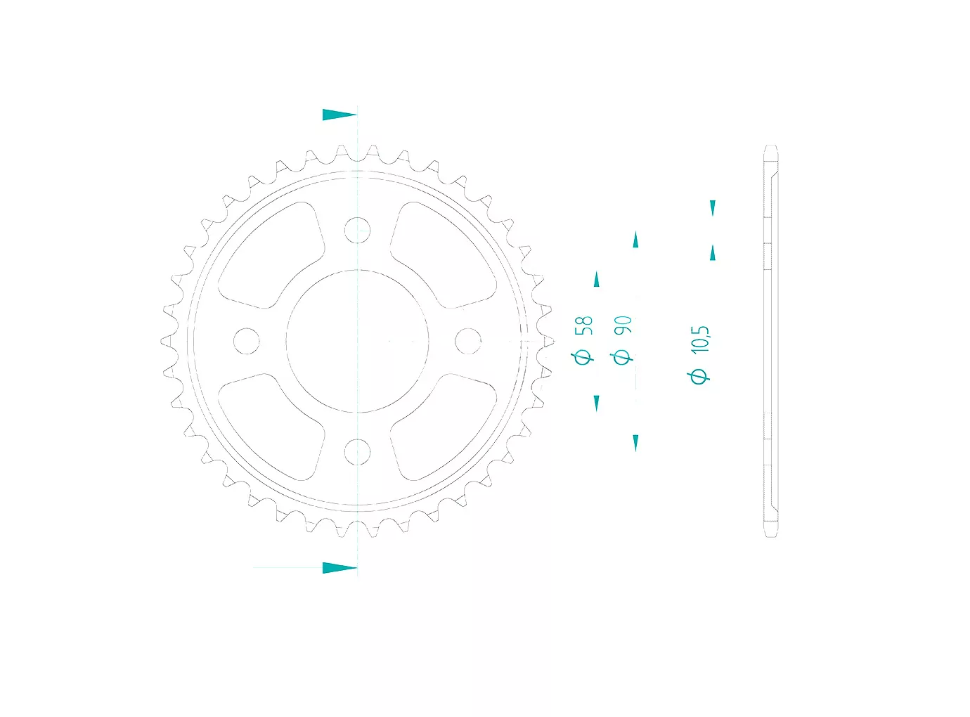 Kettenrad Stahl 38 Zähne Teilung 420