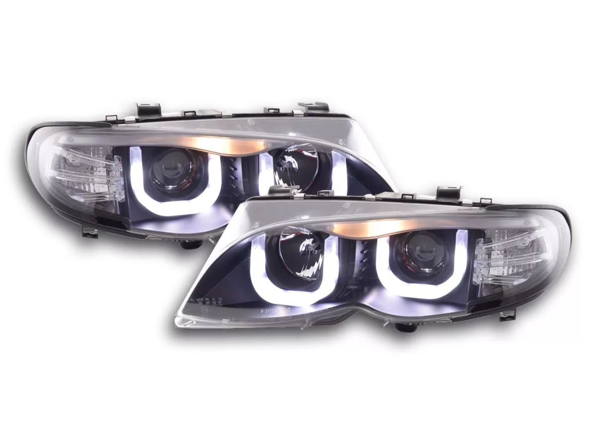 Scheinwerfer Set Angel Eyes BMW 3er E46 Limo/Touring Bj. 02-05 schwarz für Rechtslenker