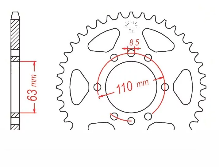 Kettenrad Stahl 45 Zähne Teilung 520 schwarz