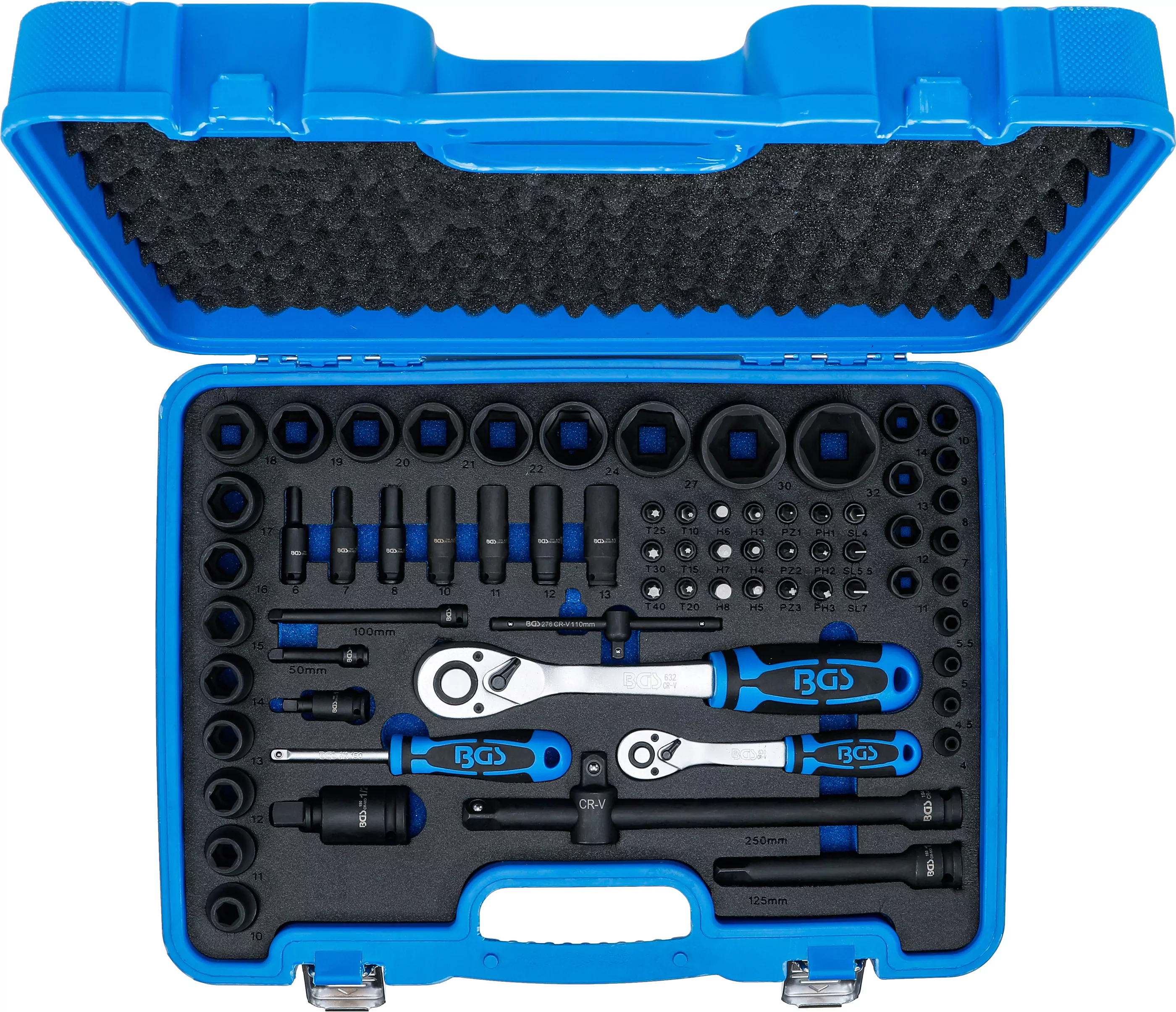 Kraft-Steckschlüssel-Satz Sechskant | 6,3 mm (1/4") + 12,5 mm (1/2") | 69-tlg.