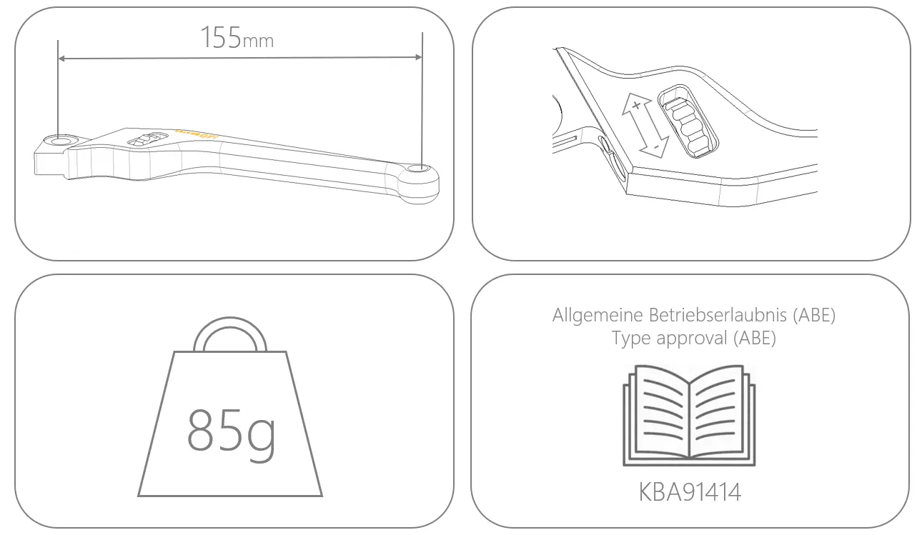 MG Biketec Bremshebelset 2.0 - Bremshebel Set - Lang mit ABE, gültig in D - A - CH für Vespa GT 125 ab 2003-2007