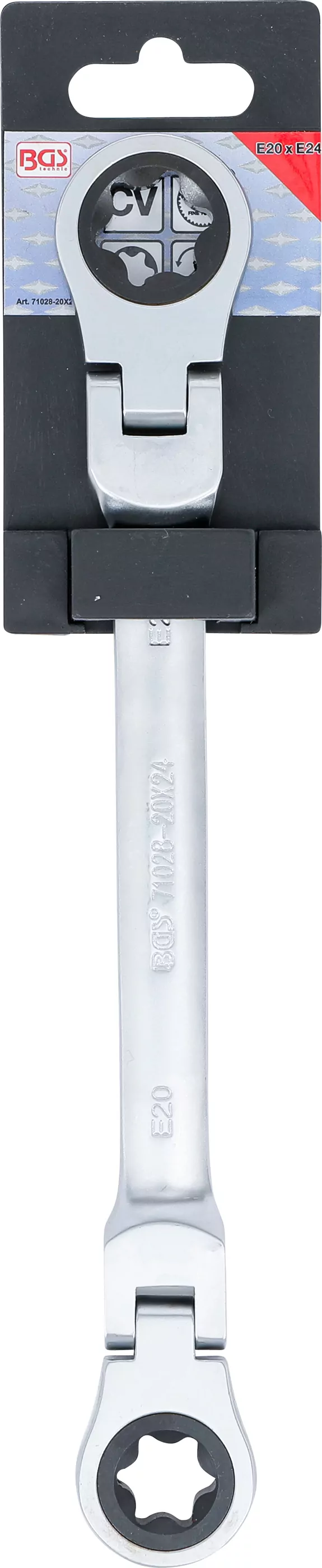 Doppel-Ratschen-Ringschlüssel | abwinkelbar | mit E-Profil Ringköpfen | SW E20 x E24