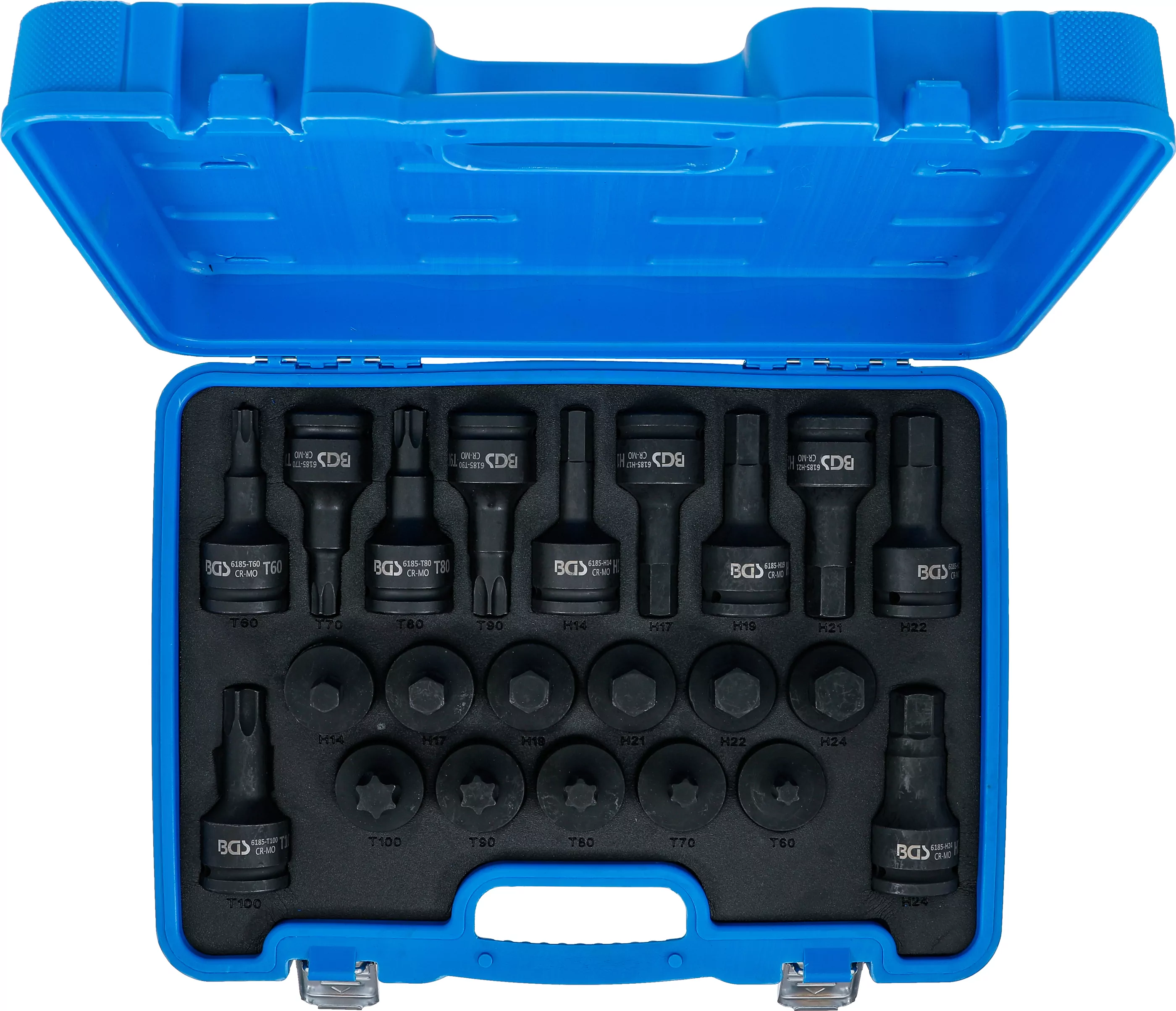 Kraft-Bit-Einsatz-Satz | Antrieb Innenvierkant 20 mm (3/4") | Innensechskant, T-Profil (für Torx) | 22-tlg.