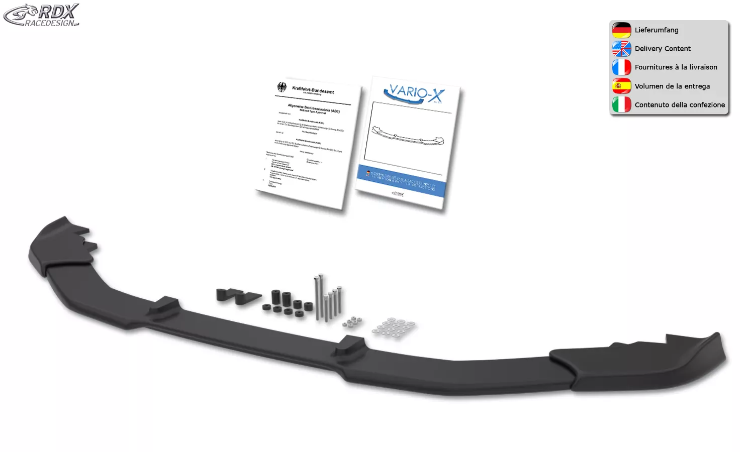 RDX Frontspoiler VARIO-X VW T6 2015+ (für werkseitig lackierte und unlackierte Stoßstange) Frontlippe Front Ansatz Vorne Spoilerlippe