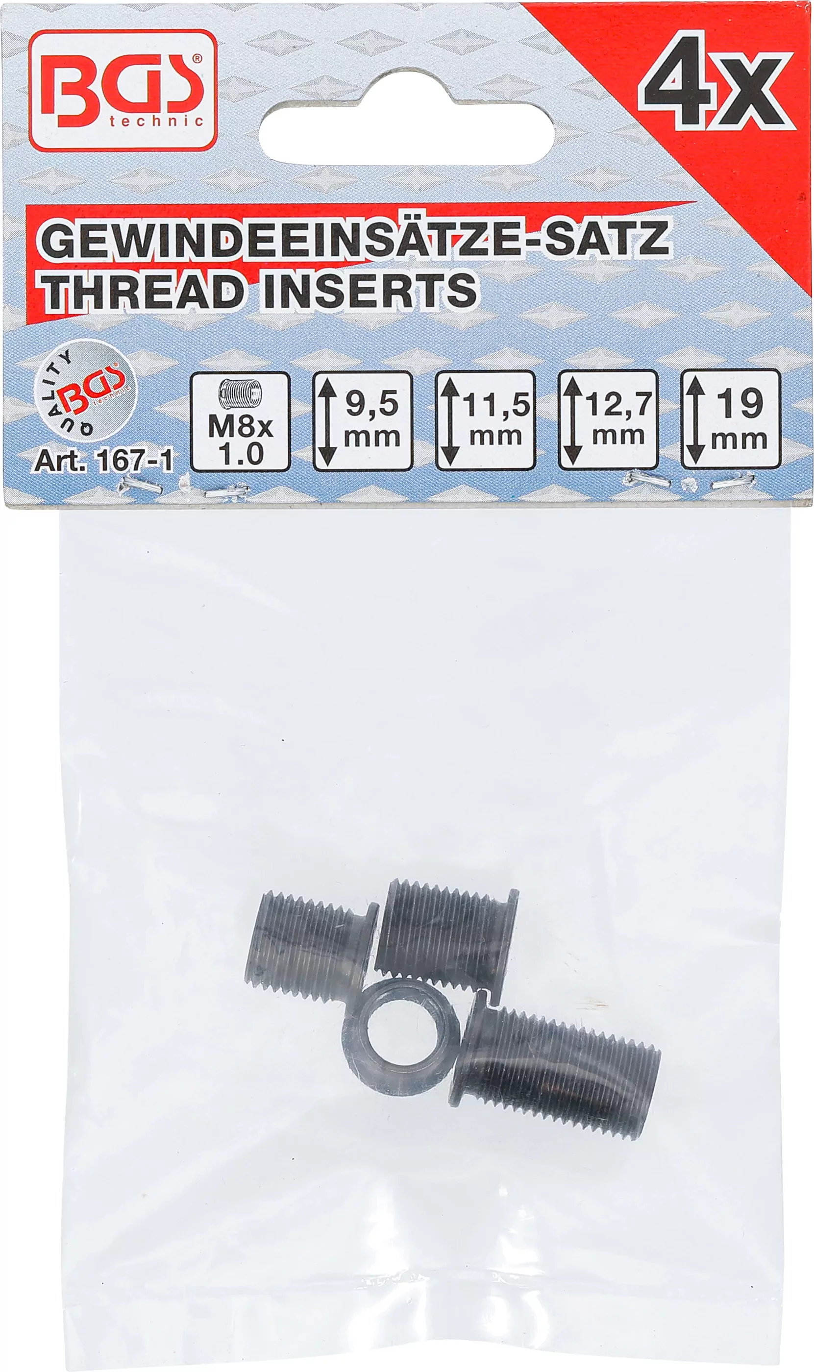 Gewindeeinsätze-Satz | M8 x 1,0 mm | für Art. 167 | 4-tlg.