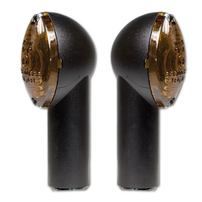 Blinker "Micro" | schwarz | lang | getöntes Glas 12V/21W Halogen | E-geprüft | M10